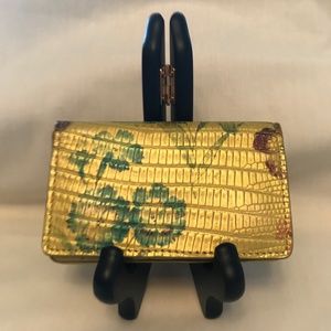 NWOT Lodis leather card case - yellow gold floral